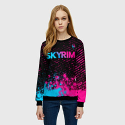 Свитшот женский Skyrim - neon gradient: символ сверху, цвет: 3D-черный — фото 2