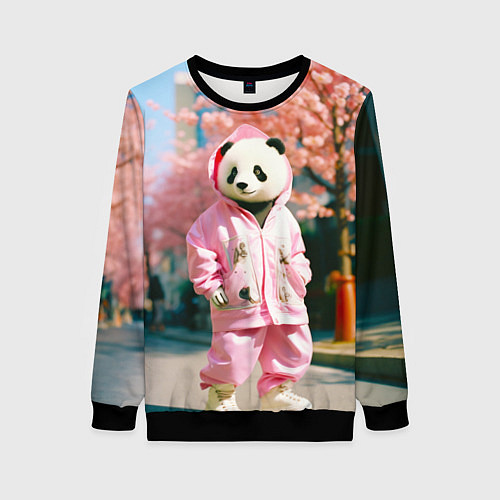 Женский свитшот Милая панда в пуховике / 3D-Черный – фото 1