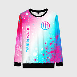 Женский свитшот Three Days Grace neon gradient style: надпись, сим