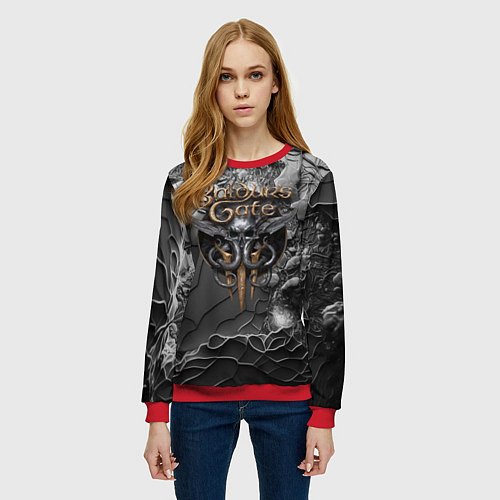 Женский свитшот Baldurs Gate 3 logo dark / 3D-Красный – фото 3