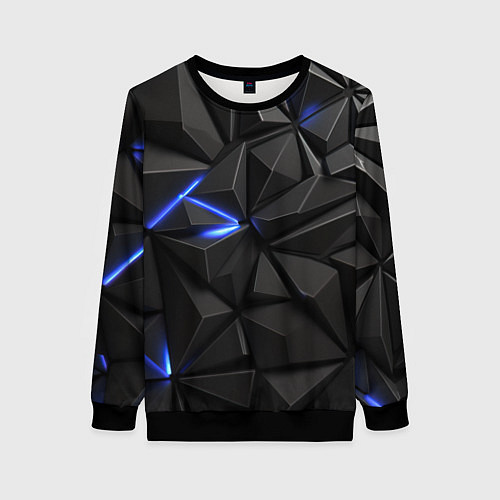 Женский свитшот Неоновое синее свечение на черном / 3D-Черный – фото 1