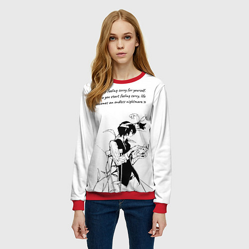 Женский свитшот Дазай и цитата - Бродячие псы / 3D-Красный – фото 3