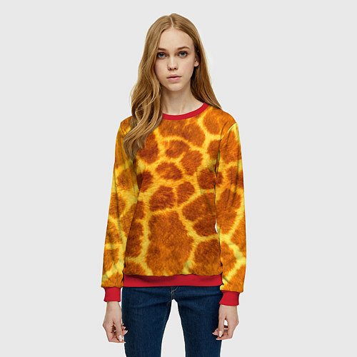 Женский свитшот Шкура жирафа - текстура / 3D-Красный – фото 3