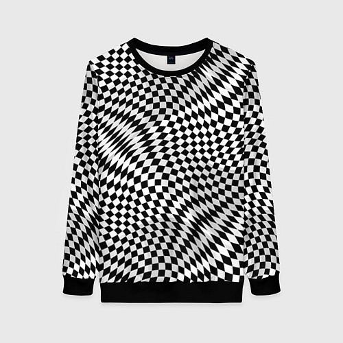 Женский свитшот Черно-белая шахматная иллюзия / 3D-Черный – фото 1