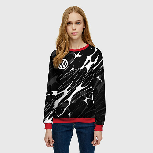 Женский свитшот Volkswagen - острые линии / 3D-Красный – фото 3