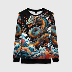 Женский свитшот Дракон на волнах в японском стиле арт