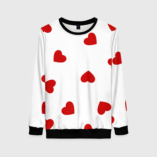 Женский свитшот Красные сердечки на белом / 3D-Черный – фото 1