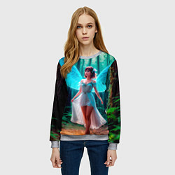 Свитшот женский Девушка фея в дремучем лесу, цвет: 3D-меланж — фото 2