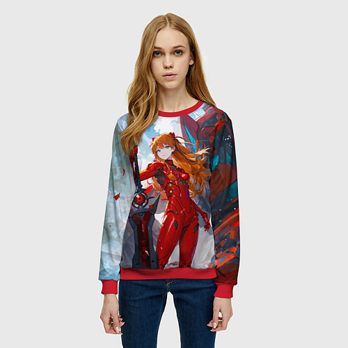 Женский свитшот Аска Еванеглион / 3D-Красный – фото 3