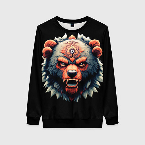 Женский свитшот С разъяренным медведем / 3D-Черный – фото 1