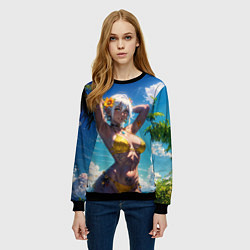 Свитшот женский Девушка в желтом купальнике, цвет: 3D-черный — фото 2