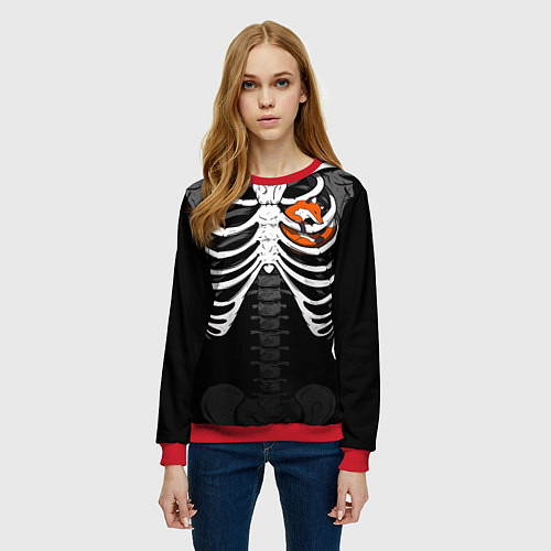Женский свитшот Скелет: ребра с лисой / 3D-Красный – фото 3