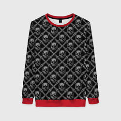 Свитшот женский Черепа и кости - чёрный, цвет: 3D-красный