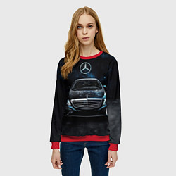 Свитшот женский Mercedes Benz space background, цвет: 3D-красный — фото 2