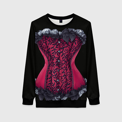 Женский свитшот Красный кружевной корсет в викторианском стиле / 3D-Черный – фото 1