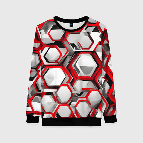 Женский свитшот Кибер Hexagon Красный / 3D-Черный – фото 1