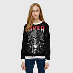 Свитшот женский Скелет байкера на мотоцикле, цвет: 3D-белый — фото 2