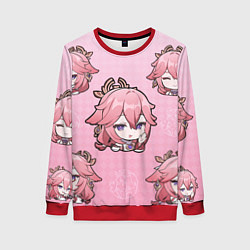 Свитшот женский Chibi Yae Miko Genshin Impact, цвет: 3D-красный