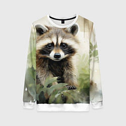 Свитшот женский Енот акварель, цвет: 3D-белый