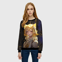Свитшот женский Грустная девушка-кошка, цвет: 3D-черный — фото 2