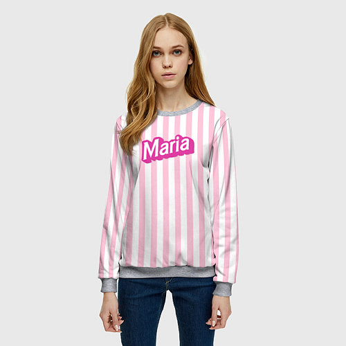 Женский свитшот Имя Мария в стиле Барби: розовая полоска / 3D-Меланж – фото 3