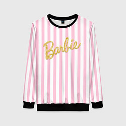 Женский свитшот Barbie - золотая надпись и бело-розовые полосы