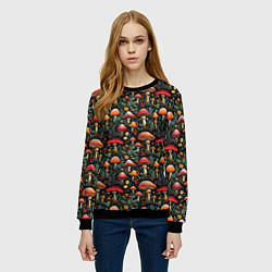 Свитшот женский Сказочные грибы мухоморы паттерн, цвет: 3D-черный — фото 2