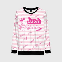 Свитшот женский Lash queen - pink Barbie pattern, цвет: 3D-черный