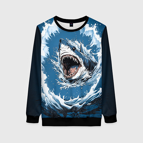 Женский свитшот Морда акулы в воде / 3D-Черный – фото 1