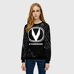Свитшот женский Changan speed на темном фоне со следами шин, цвет: 3D-черный — фото 2