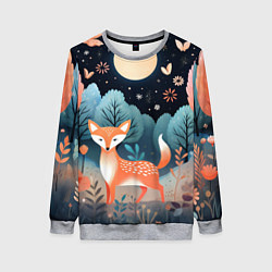 Женский свитшот Лисичка в осеннем лесу фолк-арт