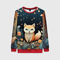 Свитшот женский Фэнтезийная лисичка в лесу фолк-арт, цвет: 3D-красный