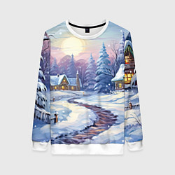 Свитшот женский Тропинка к новогоднему дому, цвет: 3D-белый