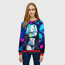 Свитшот женский Ребекка и граффити - киберпанк, цвет: 3D-красный — фото 2