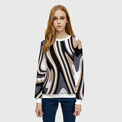 Свитшот женский Абстракция чёрно-бежевая, цвет: 3D-белый — фото 2