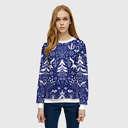 Свитшот женский Зимний лес в скандинавском стиле - паттерн, цвет: 3D-белый — фото 2