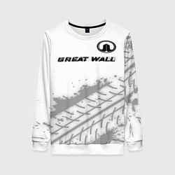 Свитшот женский Great Wall speed на светлом фоне со следами шин по, цвет: 3D-белый