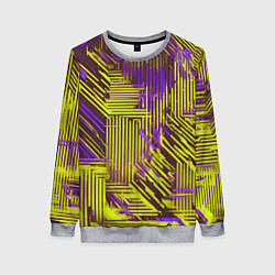 Свитшот женский Киберпанк линии фиолетовые и жёлтые, цвет: 3D-меланж
