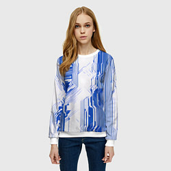 Свитшот женский Синие линии на белом фоне киберпанк, цвет: 3D-белый — фото 2