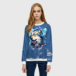 Свитшот женский Волк в наушниках, цвет: 3D-белый — фото 2