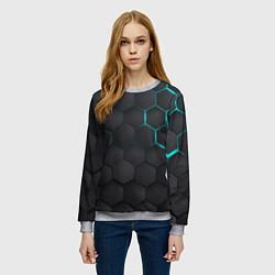 Свитшот женский Чёрный фон соты, цвет: 3D-меланж — фото 2