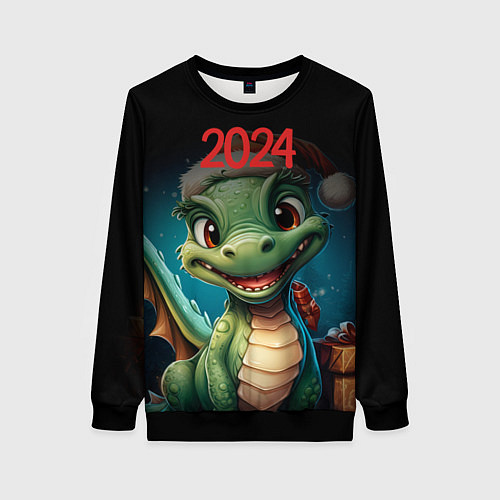 Женский свитшот 2024 Зеленый дракон новый год / 3D-Черный – фото 1