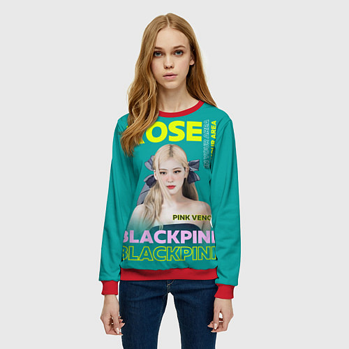 Женский свитшот Rose - девушка певица из группы Blackpink / 3D-Красный – фото 3