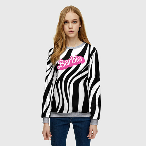 Женский свитшот Ретро Барби - паттерн полосок зебры / 3D-Меланж – фото 3