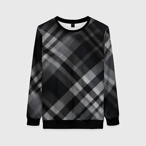 Женский свитшот Черно-белая диагональная клетка в шотландском стил / 3D-Черный – фото 1