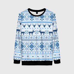 Свитшот женский Blue sweater with reindeer, цвет: 3D-черный