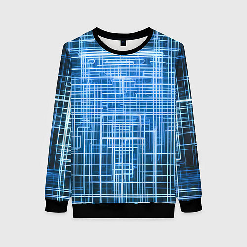 Женский свитшот Синие неоновые полосы киберпанк / 3D-Черный – фото 1