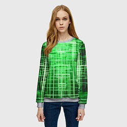 Свитшот женский Зелёные неоновые полосы киберпанк, цвет: 3D-меланж — фото 2
