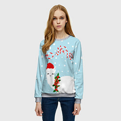Свитшот женский Лама в роли Санта Клауса, цвет: 3D-меланж — фото 2
