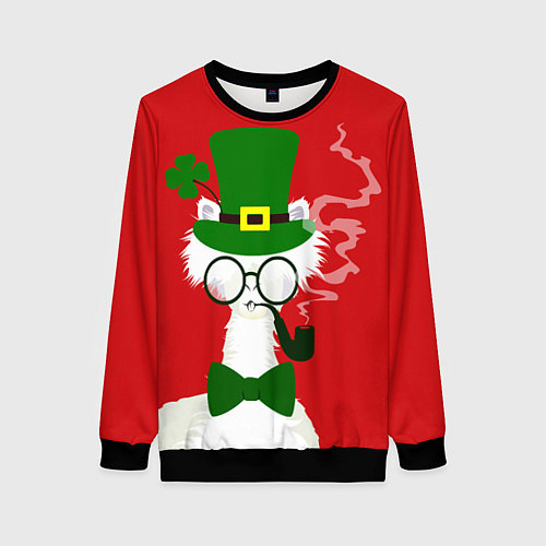 Женский свитшот Лама - альпака в день Патрика / 3D-Черный – фото 1